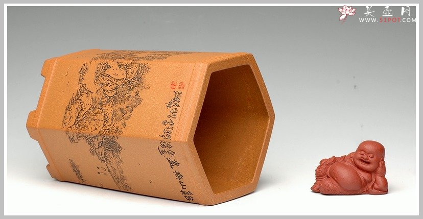 紫砂壶图片：通转山水之兰花盆 - 宜兴紫砂壶网