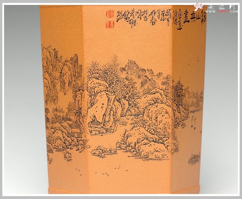 紫砂壶图片：通转山水之兰花盆 - 宜兴紫砂壶网