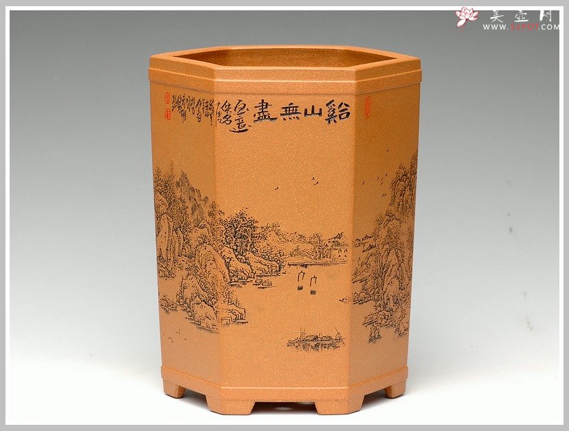 紫砂壶图片：通转山水之兰花盆 - 宜兴紫砂壶网