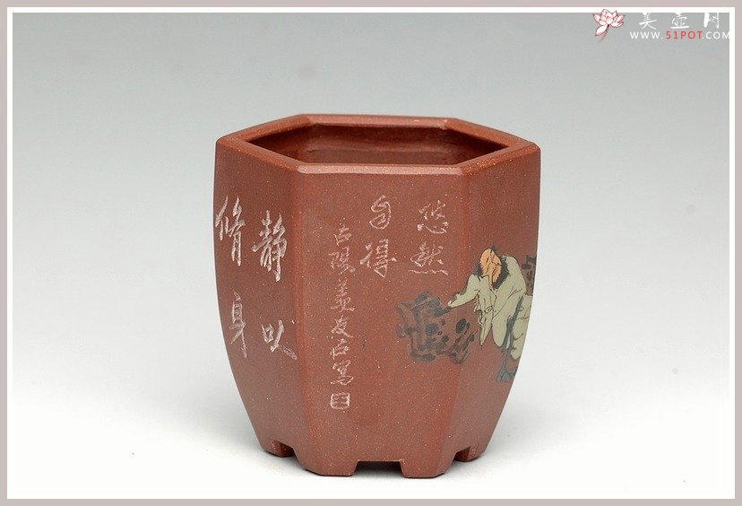 紫砂壶图片：全手六方小花盆 - 宜兴紫砂壶网