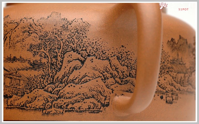 紫砂壶图片：通转山水全手段井栏 - 宜兴紫砂壶网