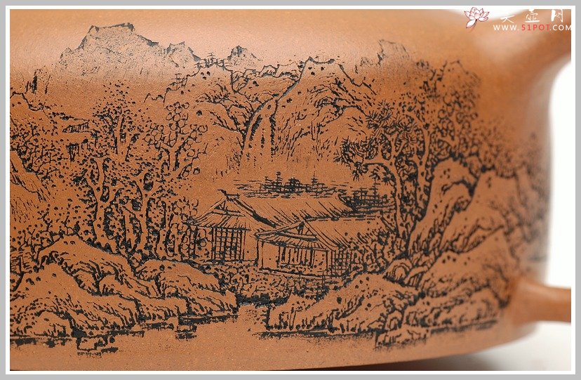 紫砂壶图片：通转山水全手段井栏 - 宜兴紫砂壶网