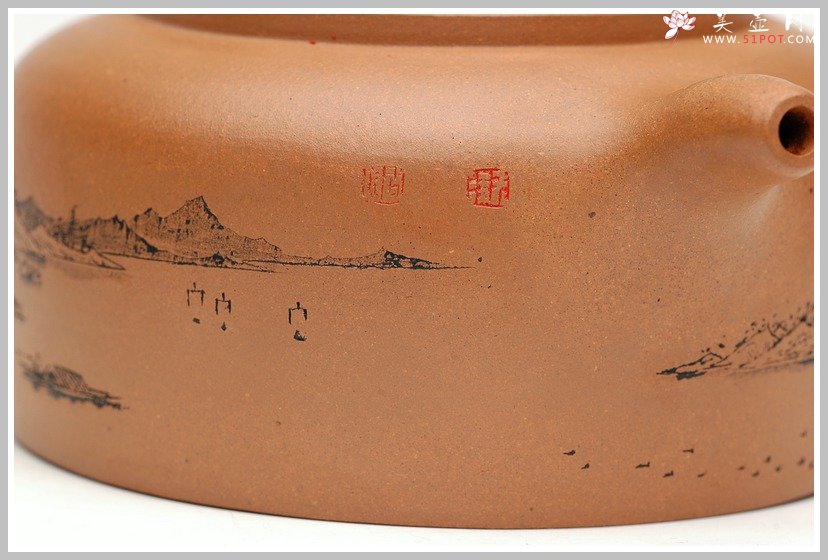 紫砂壶图片：通转山水全手段井栏 - 宜兴紫砂壶网