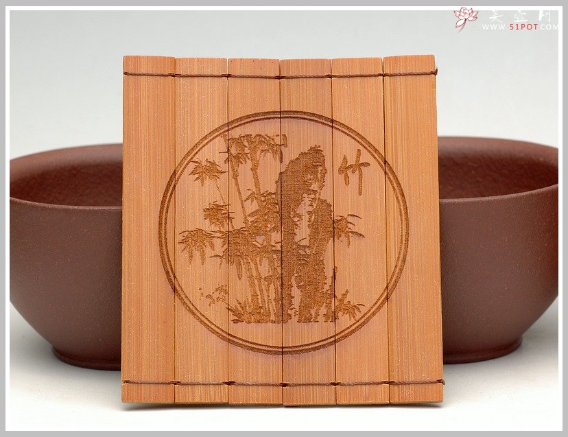 紫砂壶图片：竹雕梅兰竹菊杯垫 - 宜兴紫砂壶网