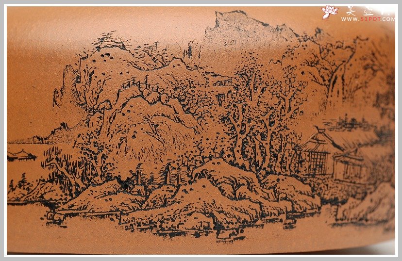 紫砂壶图片：通转山水全手段井栏 - 宜兴紫砂壶网