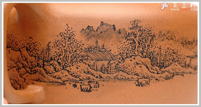 紫砂壶图片：通转山水全手段井栏 - 宜兴紫砂壶网