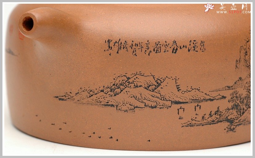 紫砂壶图片：通转山水全手段井栏 - 宜兴紫砂壶网