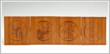 紫砂壶图片：竹雕梅兰竹菊杯垫 - 宜兴紫砂壶网