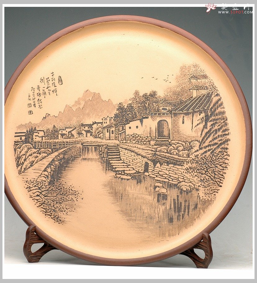 紫砂壶图片：丁山老街-精品挂盘 - 宜兴紫砂壶网