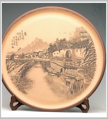 紫砂壶图片：丁山老街-精品挂盘 - 宜兴紫砂壶网