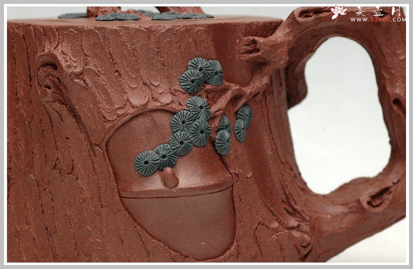 紫砂壶图片：全手花货精品之松竹常青 - 宜兴紫砂壶网