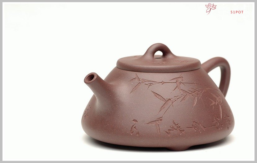 紫砂壶图片：刻竹子冶石瓢 - 宜兴紫砂壶网