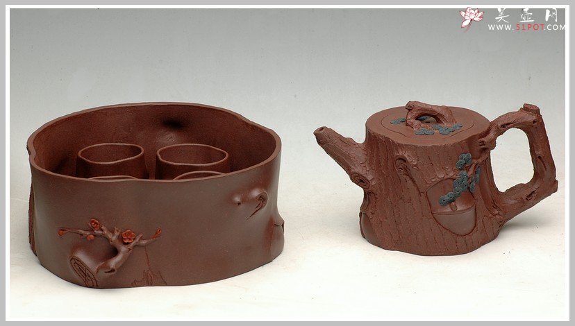 紫砂壶图片：全手花货精品之松竹常青 - 宜兴紫砂壶网