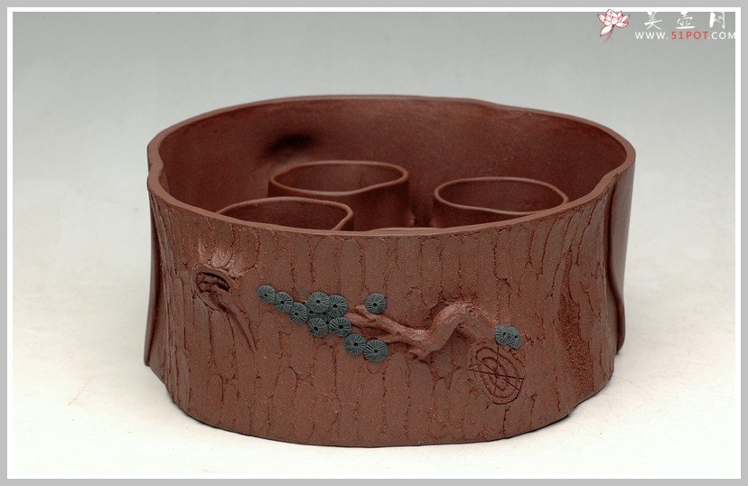 紫砂壶图片：全手松梅水洗杯子套组 - 宜兴紫砂壶网