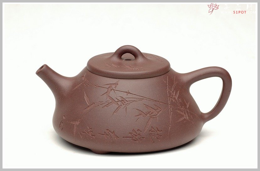 紫砂壶图片：刻竹子冶石瓢 - 宜兴紫砂壶网