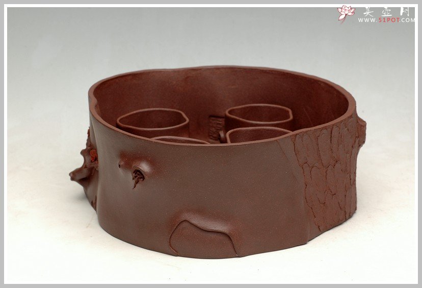 紫砂壶图片：全手松梅水洗杯子套组 - 宜兴紫砂壶网