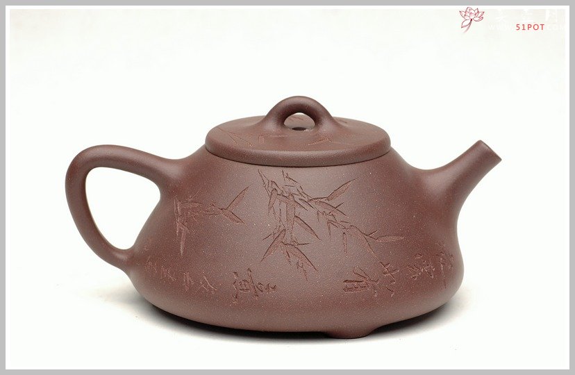 紫砂壶图片：刻竹子冶石瓢 - 宜兴紫砂壶网