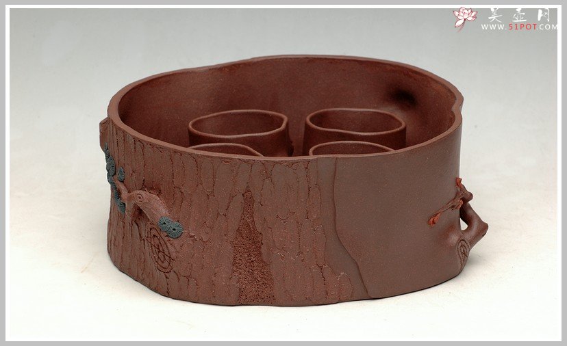 紫砂壶图片：全手松梅水洗杯子套组 - 宜兴紫砂壶网