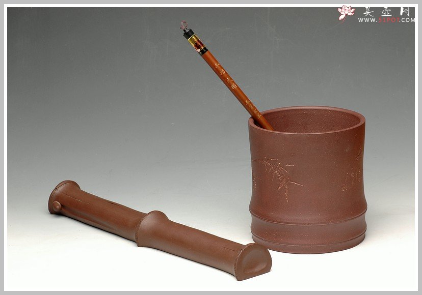 紫砂壶图片：竹梢微动觉风来  竹节笔筒 - 宜兴紫砂壶网