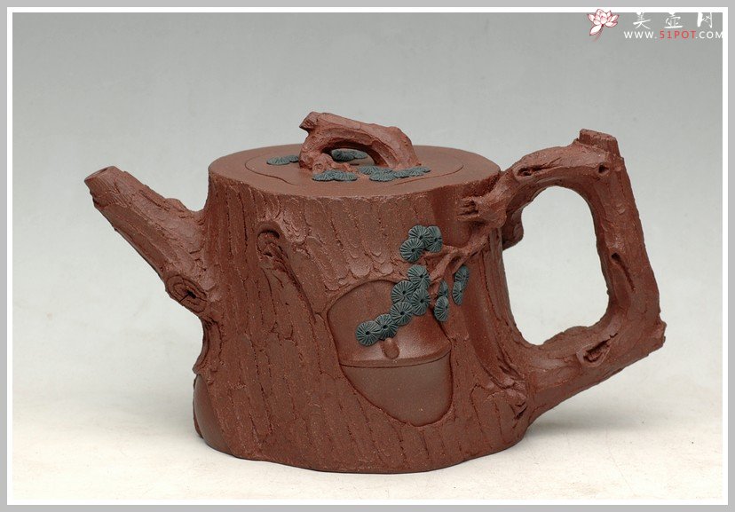 紫砂壶图片：全手花货精品之松竹常青 - 宜兴紫砂壶网