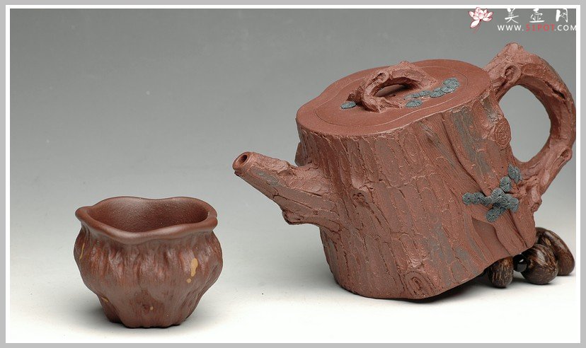 紫砂壶图片：拙壮   全手精品之苔痕松桩 - 宜兴紫砂壶网