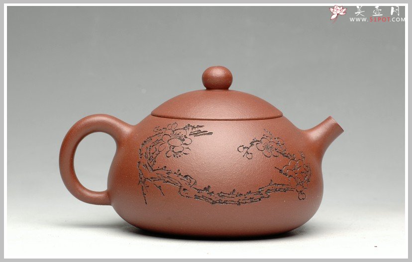 紫砂壶图片：东风第一枝 刻梅西施 - 宜兴紫砂壶网