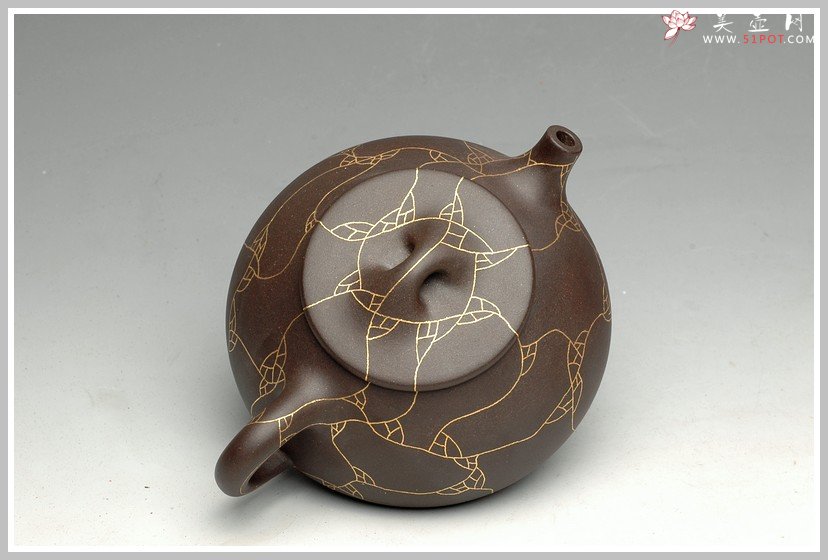 紫砂壶图片：镶纯金 另类奢华 金纹石瓢 - 宜兴紫砂壶网