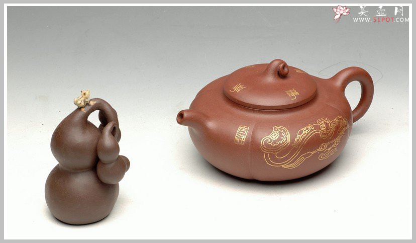 紫砂壶图片：纯金装饰 事事如意 - 宜兴紫砂壶网