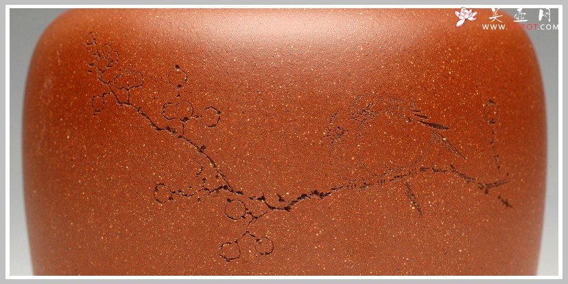 紫砂壶图片：清雅刻鸟茶叶罐 精致 可人 - 宜兴紫砂壶网