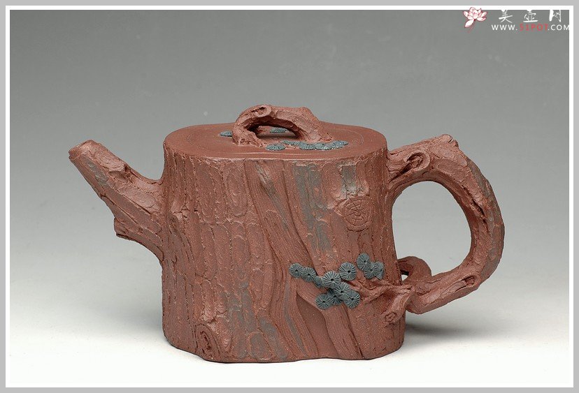 紫砂壶图片：拙壮   全手精品之苔痕松桩 - 宜兴紫砂壶网