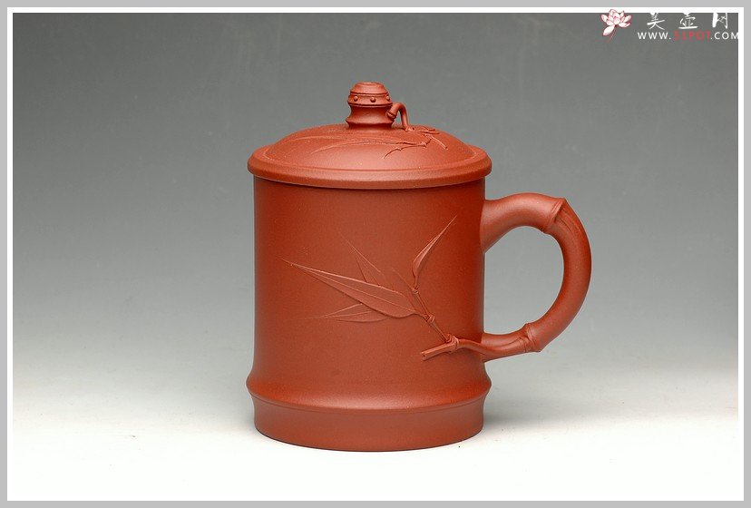 紫砂壶图片：圆竹杯 竹叶贴的自然 - 宜兴紫砂壶网