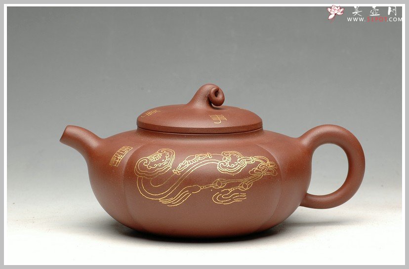 紫砂壶图片：纯金装饰 事事如意 - 宜兴紫砂壶网