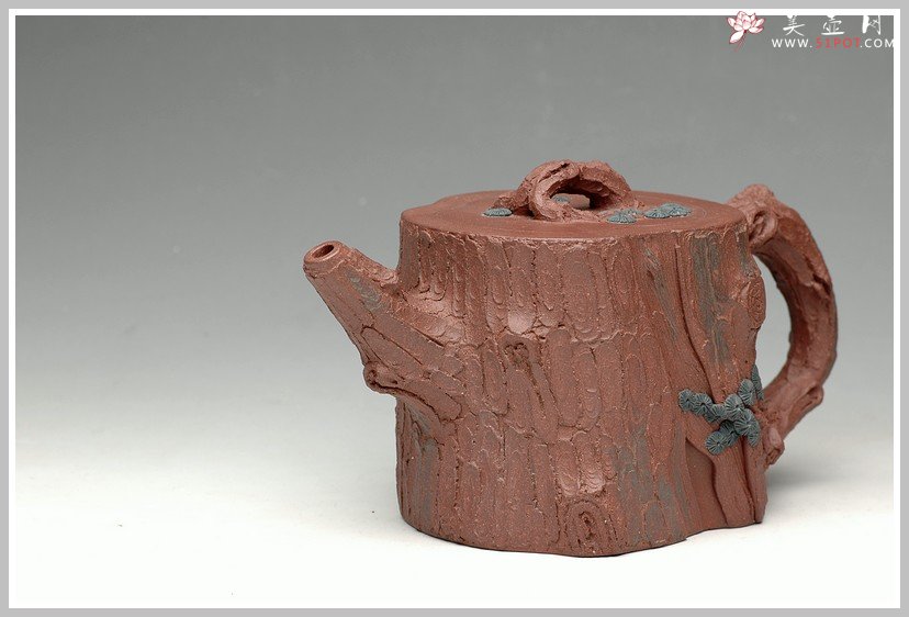 紫砂壶图片：拙壮   全手精品之苔痕松桩 - 宜兴紫砂壶网