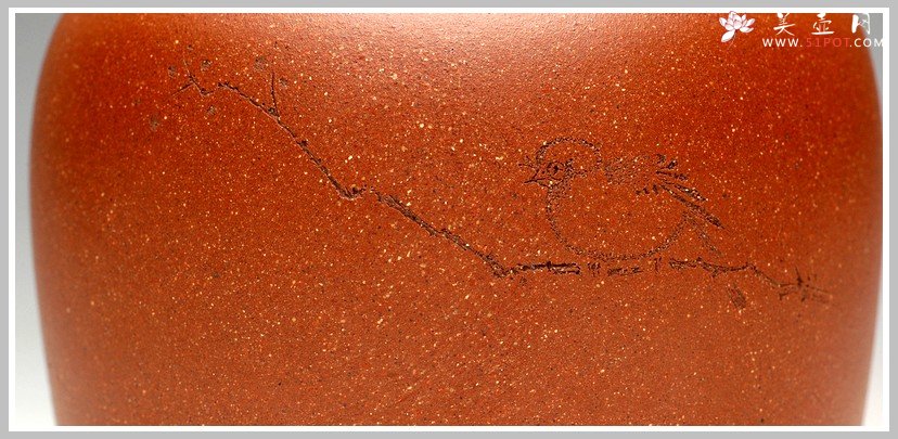 紫砂壶图片：清雅刻鸟茶叶罐 精致 可人 - 宜兴紫砂壶网