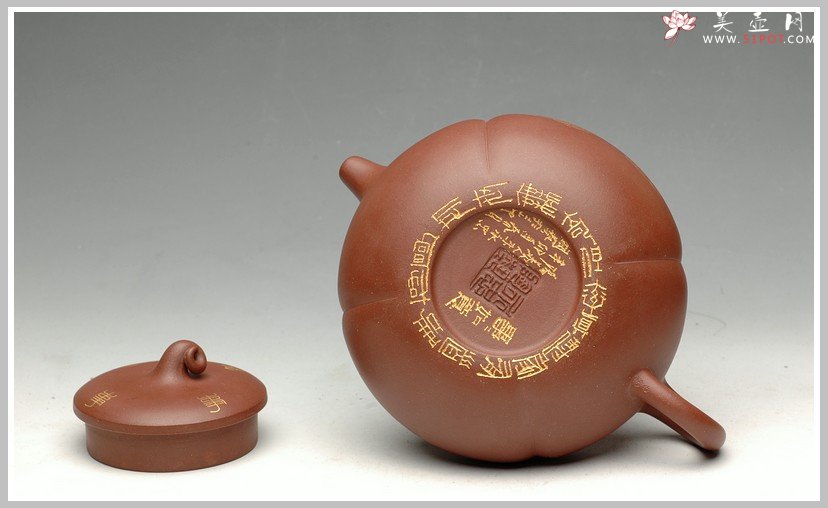 紫砂壶图片：纯金装饰 事事如意 - 宜兴紫砂壶网