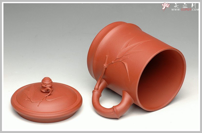 紫砂壶图片：圆竹杯 竹叶贴的自然 - 宜兴紫砂壶网