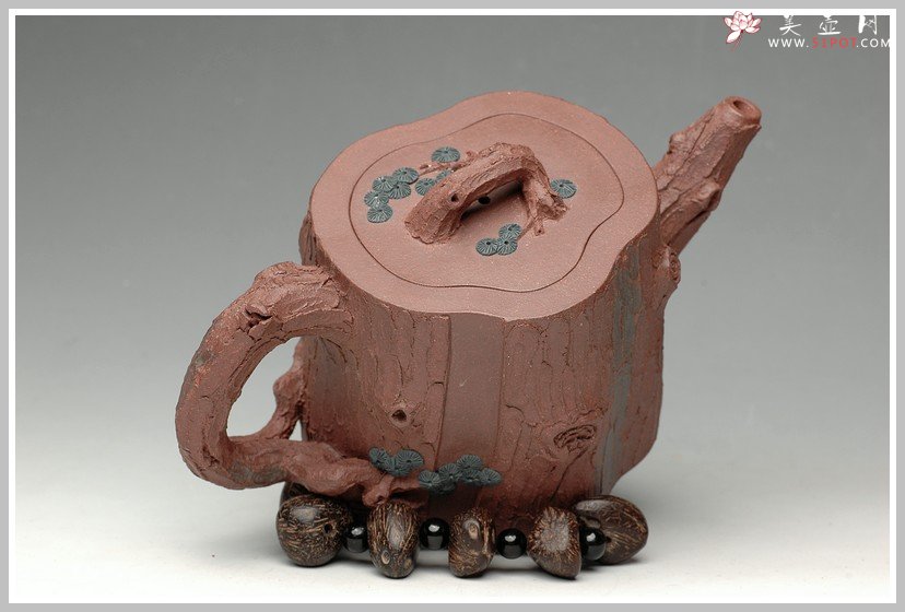 紫砂壶图片：拙壮   全手精品之苔痕松桩 - 宜兴紫砂壶网