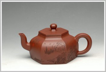 紫砂壶图片：李彦雄老师刻绘 全手精品逸公六方 - 宜兴紫砂壶网