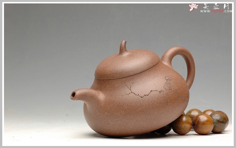 紫砂壶图片：文雅秀丽 全手刻鸟茄段 - 宜兴紫砂壶网