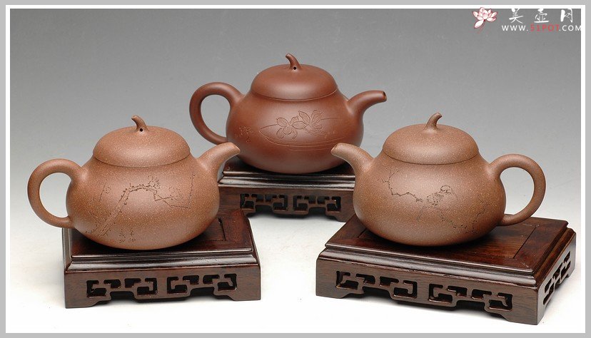紫砂壶图片：文雅秀丽 全手刻鸟茄段 - 宜兴紫砂壶网