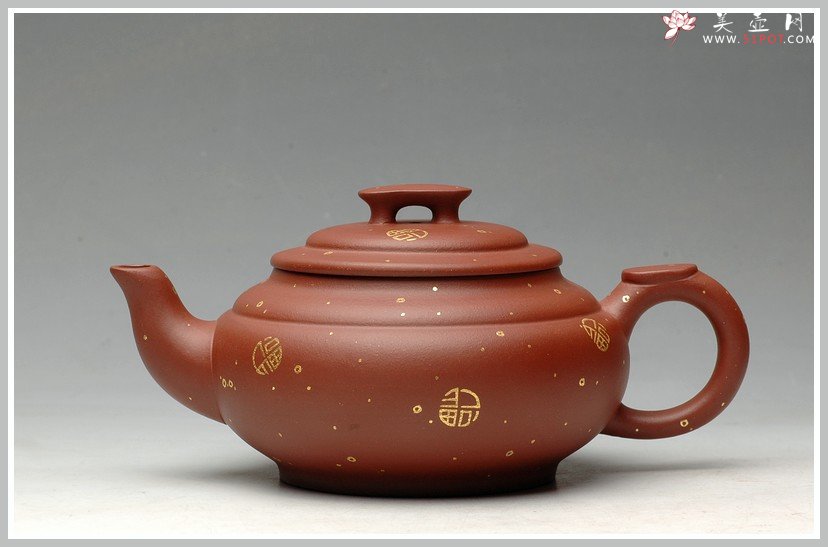 紫砂壶图片：24k真金  福寿双全之上新桥  送礼佳品 - 宜兴紫砂壶网