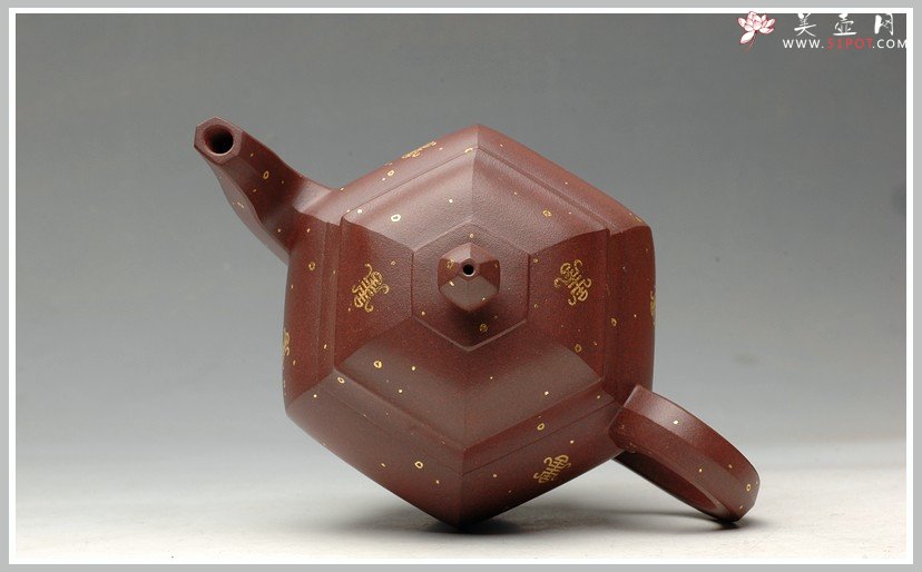 紫砂壶图片：24k真金 福寿双全 全手宫灯 - 宜兴紫砂壶网
