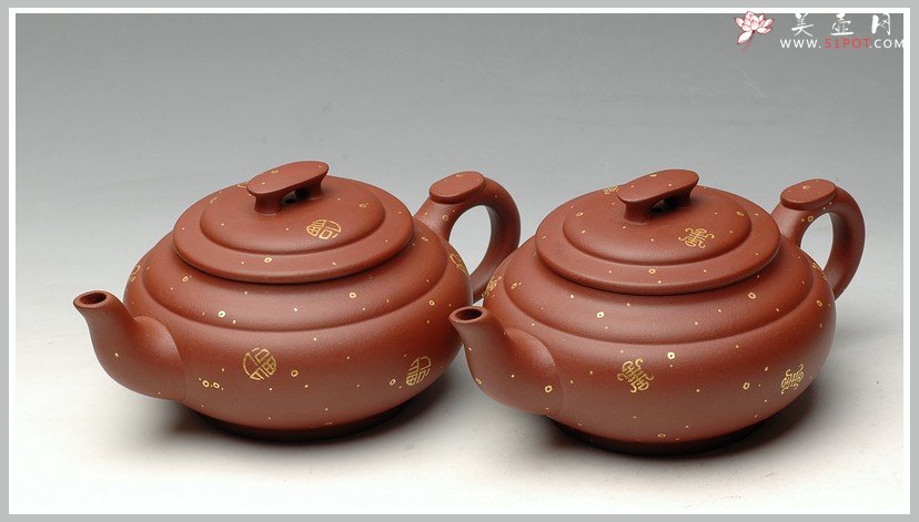 紫砂壶图片：24k真金  福寿双全之上新桥  送礼佳品 - 宜兴紫砂壶网