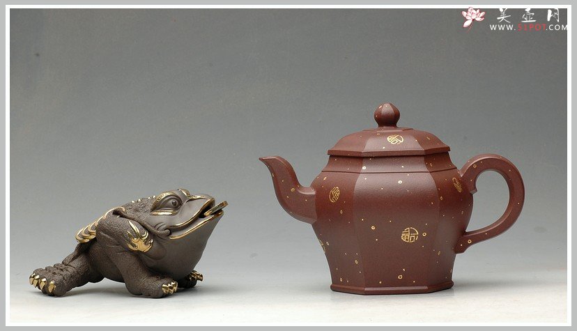 紫砂壶图片：24k真金 福寿双全 全手宫灯 - 宜兴紫砂壶网