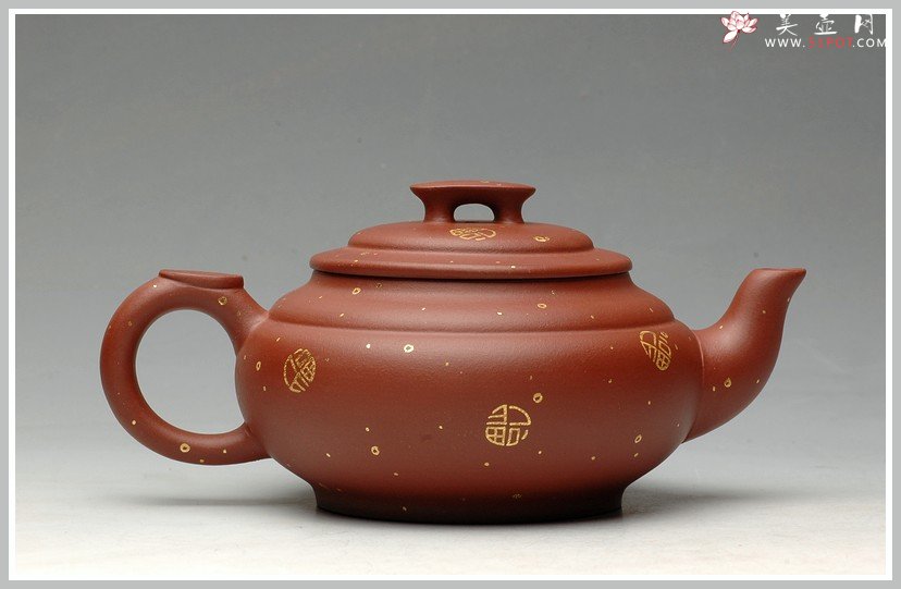 紫砂壶图片：24k真金  福寿双全之上新桥  送礼佳品 - 宜兴紫砂壶网