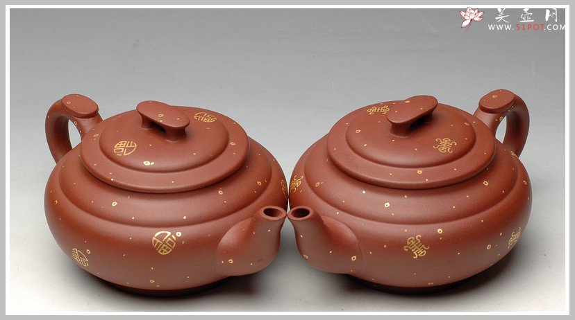 紫砂壶图片：24k真金  福寿双全之上新桥  送礼佳品 - 宜兴紫砂壶网