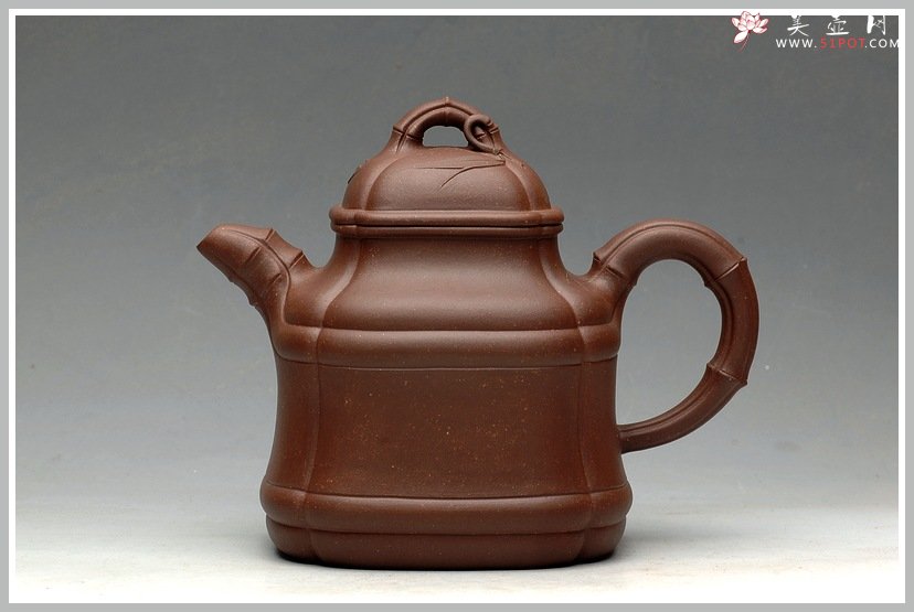 紫砂壶图片：融合方器、花货、筋囊融为一体  四方竹段 - 宜兴紫砂壶网