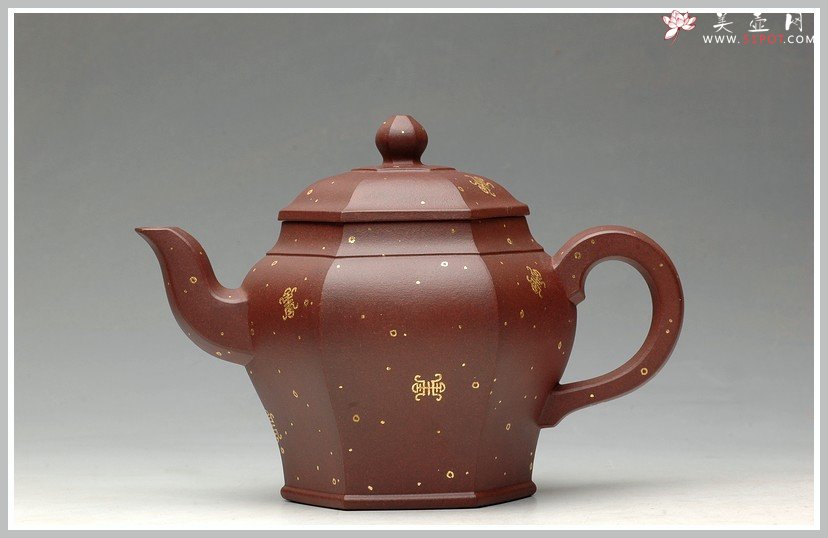 紫砂壶图片：24k真金 福寿双全 全手宫灯 - 宜兴紫砂壶网