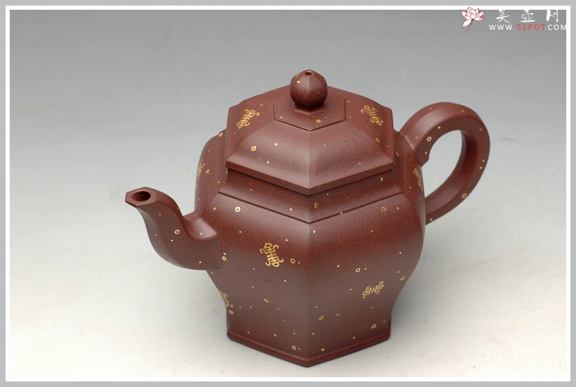紫砂壶图片：24k真金 福寿双全 全手宫灯 - 宜兴紫砂壶网