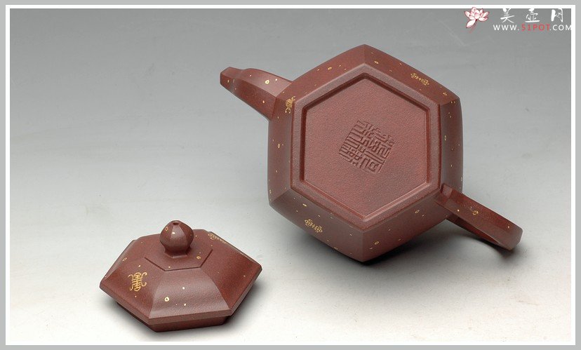 紫砂壶图片：24k真金 福寿双全 全手宫灯 - 宜兴紫砂壶网